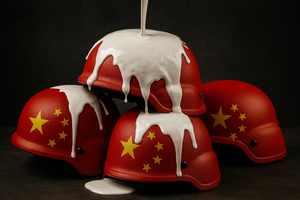 Chinese helmets covered in white paint 
