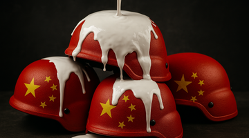 Chinese helmets covered in white paint 