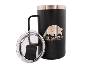 Black Yeti mug with MagSlide lid and Ballistic Armor Co. logo