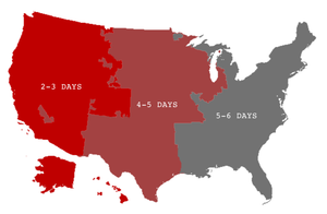 Map of UPS with shipping times